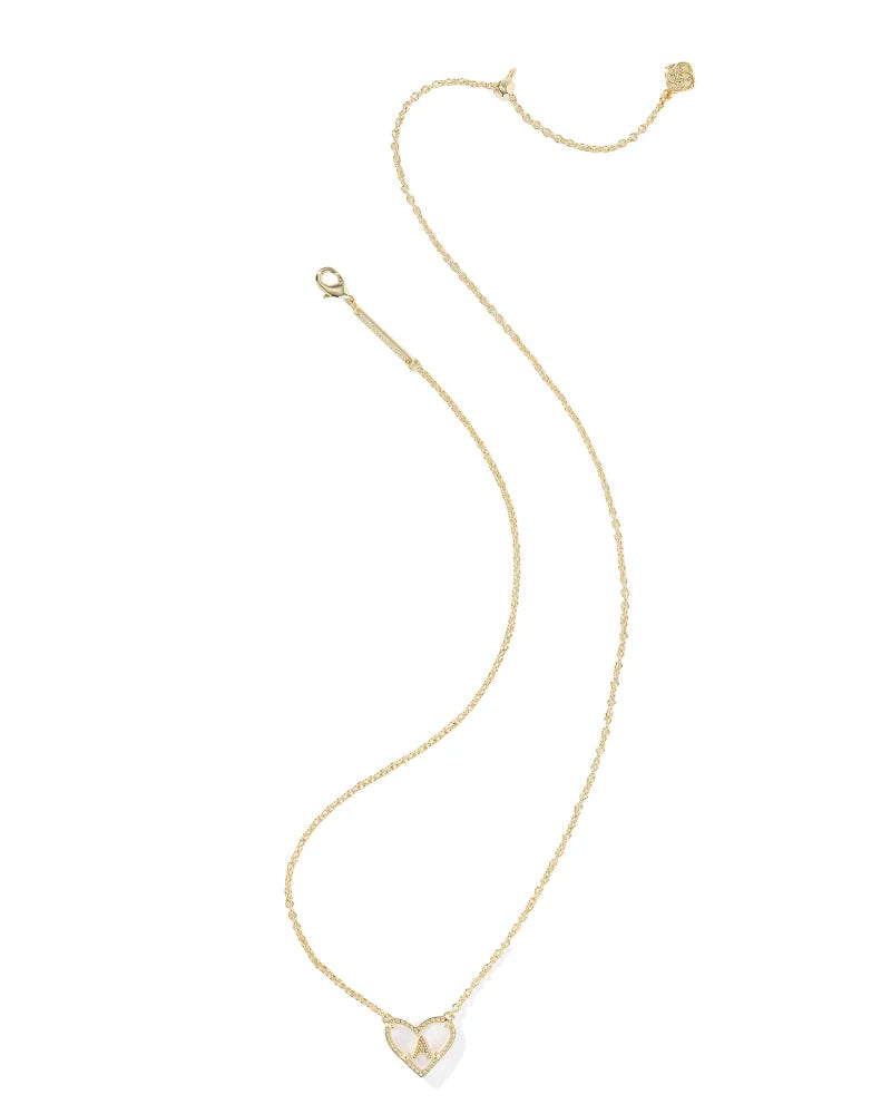 KENDRA SCOTT HEART LETTER NECKLACE GOLD IVORY MOP