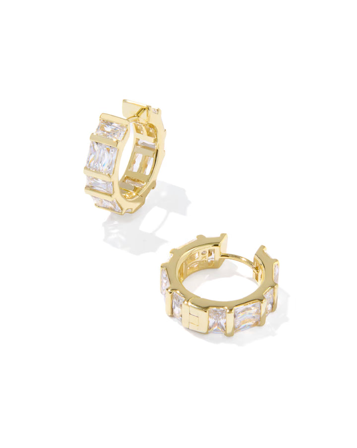 Kendra Scott Jamie Huggie Earrings White Crystal on Gold