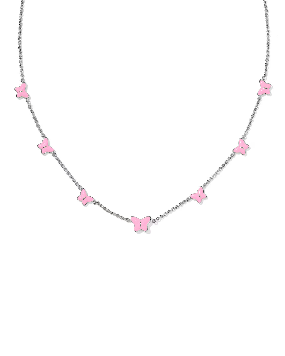 Kendra Scott Lillia Butterfly Strand Necklace Rhodium Pink Enamel