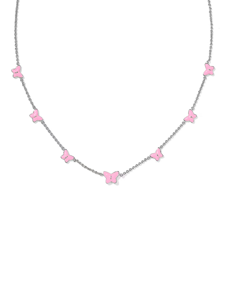 Kendra Scott Lillia Butterfly Strand Necklace Rhodium Pink Enamel