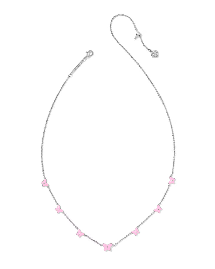 Kendra Scott Lillia Butterfly Strand Necklace Rhodium Pink Enamel