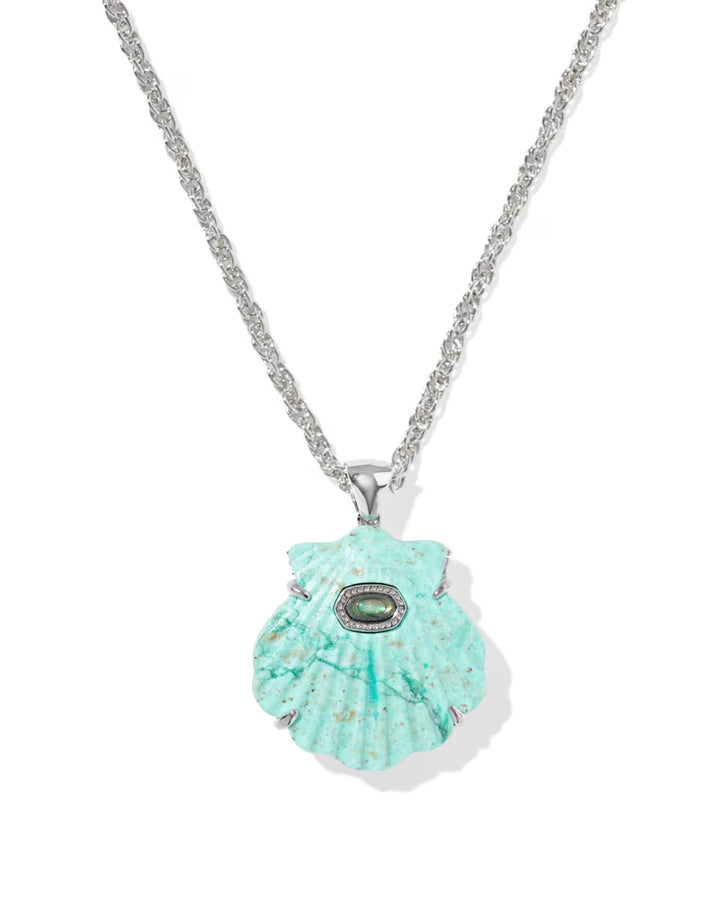 Kendra Scott Lucia Shell Pendant Necklace in Sea Green on Rhodium