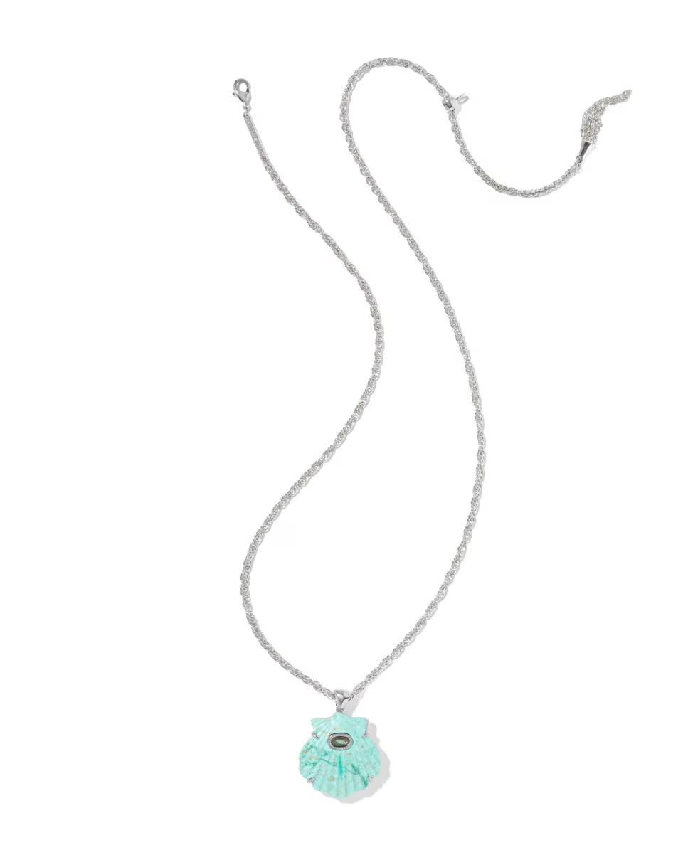 Kendra Scott Lucia Shell Pendant Necklace in Sea Green on Rhodium