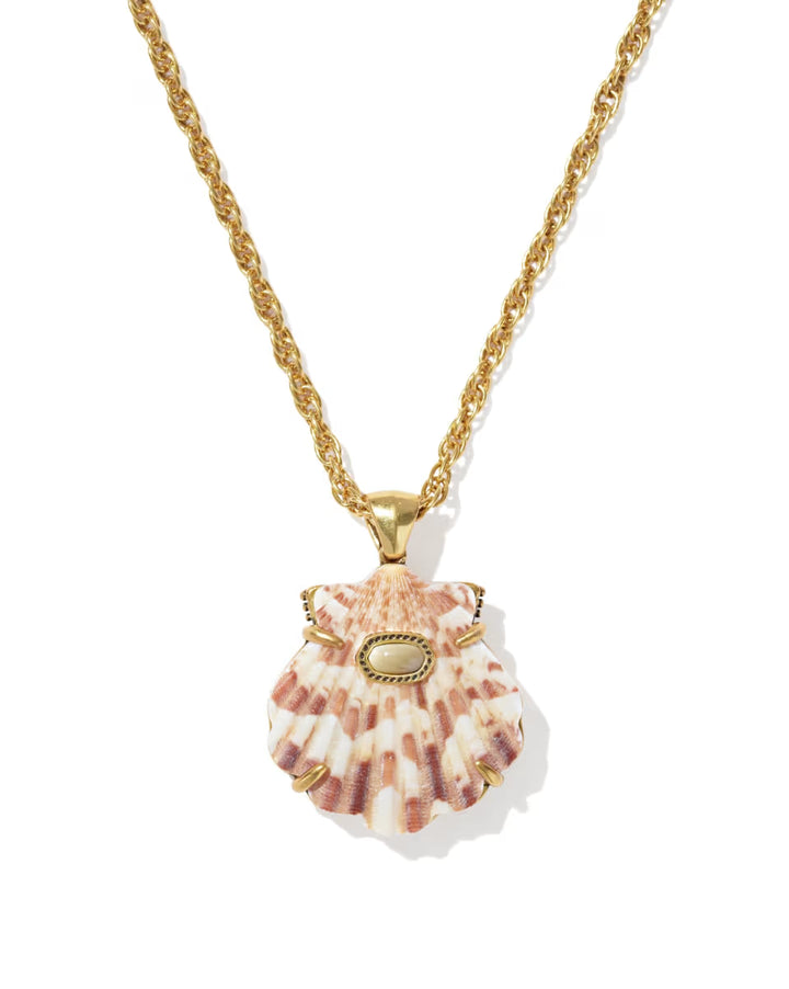 Kendra Scott Lucia Shell Pendant Necklace in Neutral Scallop on Vintage Gold