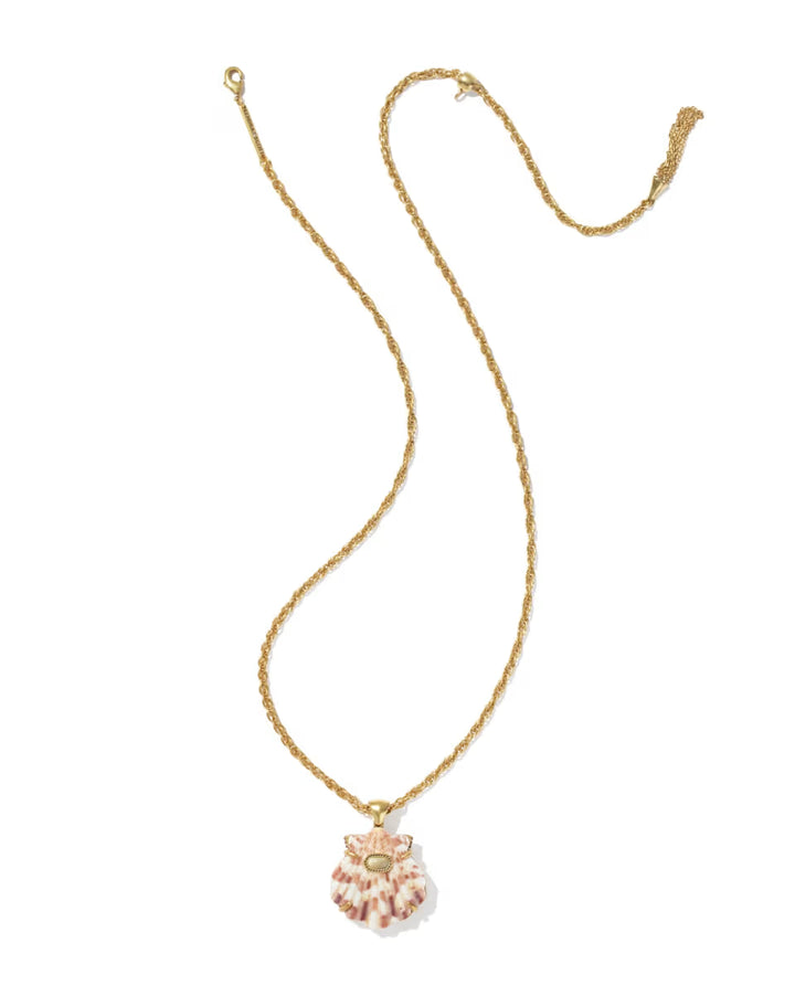 Kendra Scott Lucia Shell Pendant Necklace in Neutral Scallop on Vintage Gold