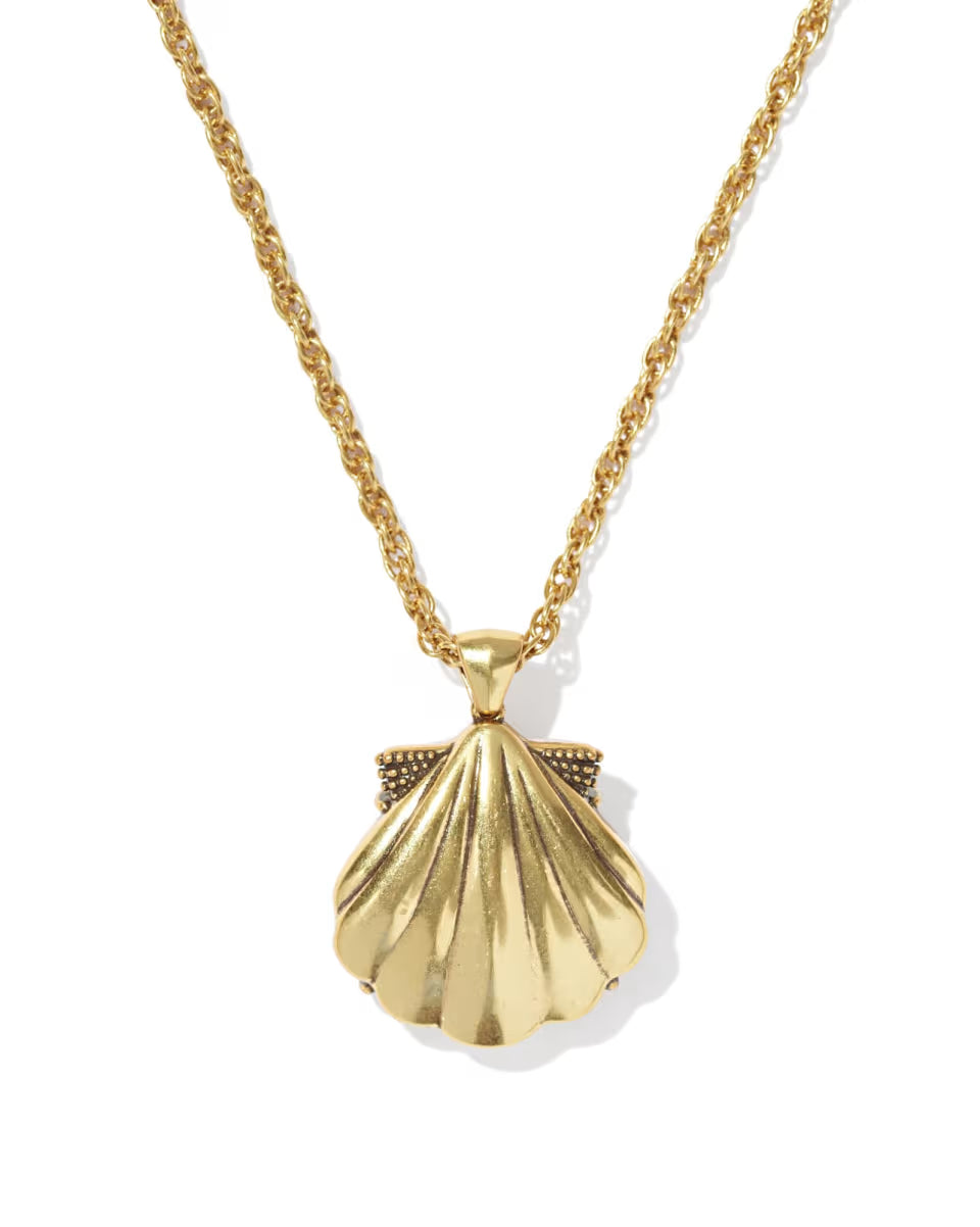 Kendra Scott Lucia Shell Pendant Necklace in Neutral Scallop on Vintage Gold
