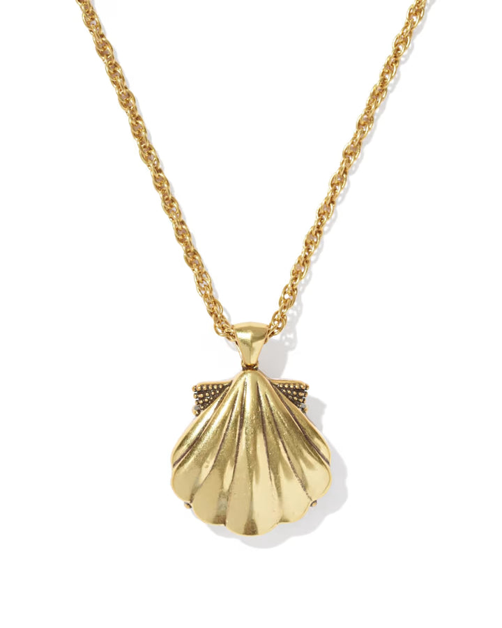 Kendra Scott Lucia Shell Pendant Necklace in Neutral Scallop on Vintage Gold