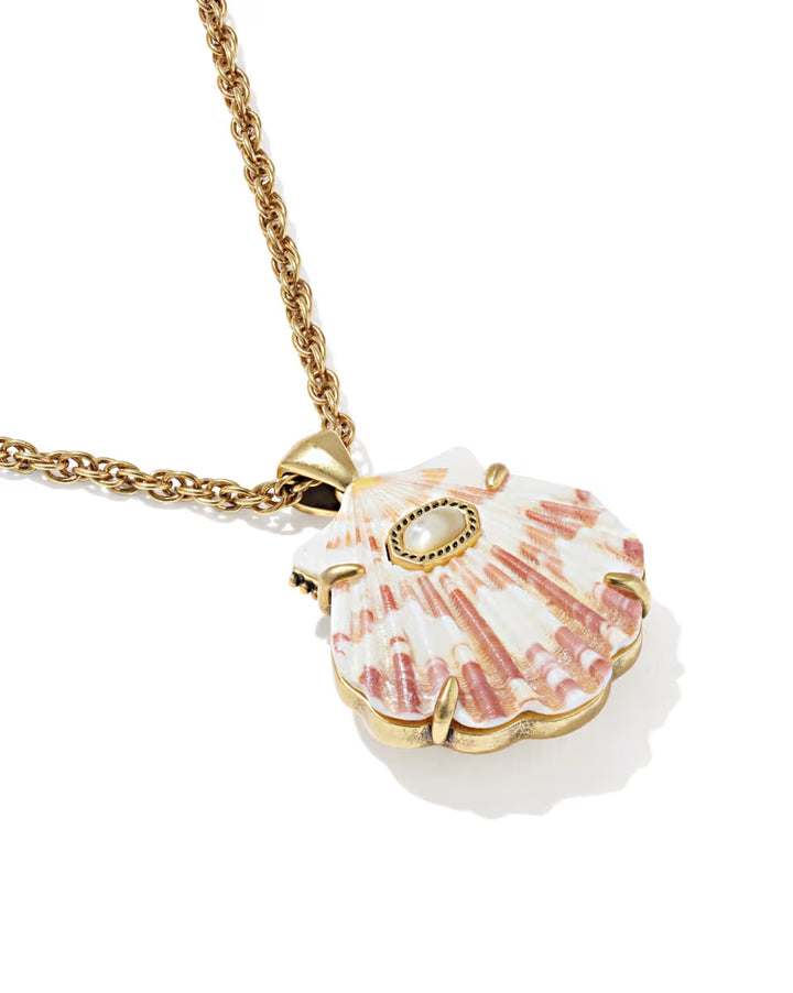 Kendra Scott Lucia Shell Pendant Necklace in Neutral Scallop on Vintage Gold
