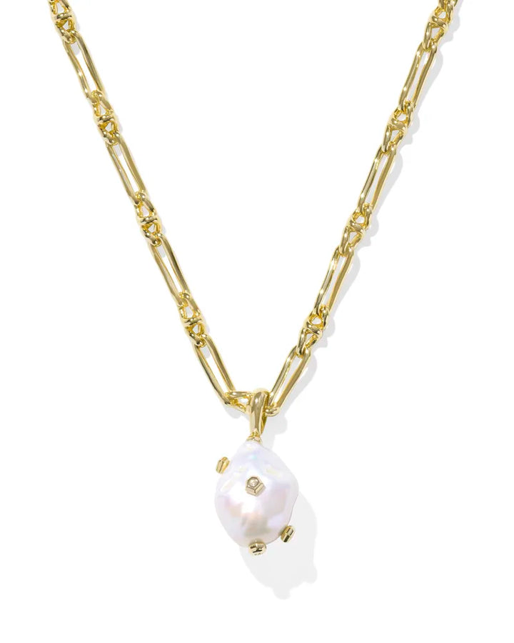 Kendra Scott Melody Long Freshwater Pearl Necklace in Pearl on Gold