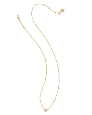 Kendra Scott Mini Ari Heart Necklace in Gold & Bubblegum Pink Opal