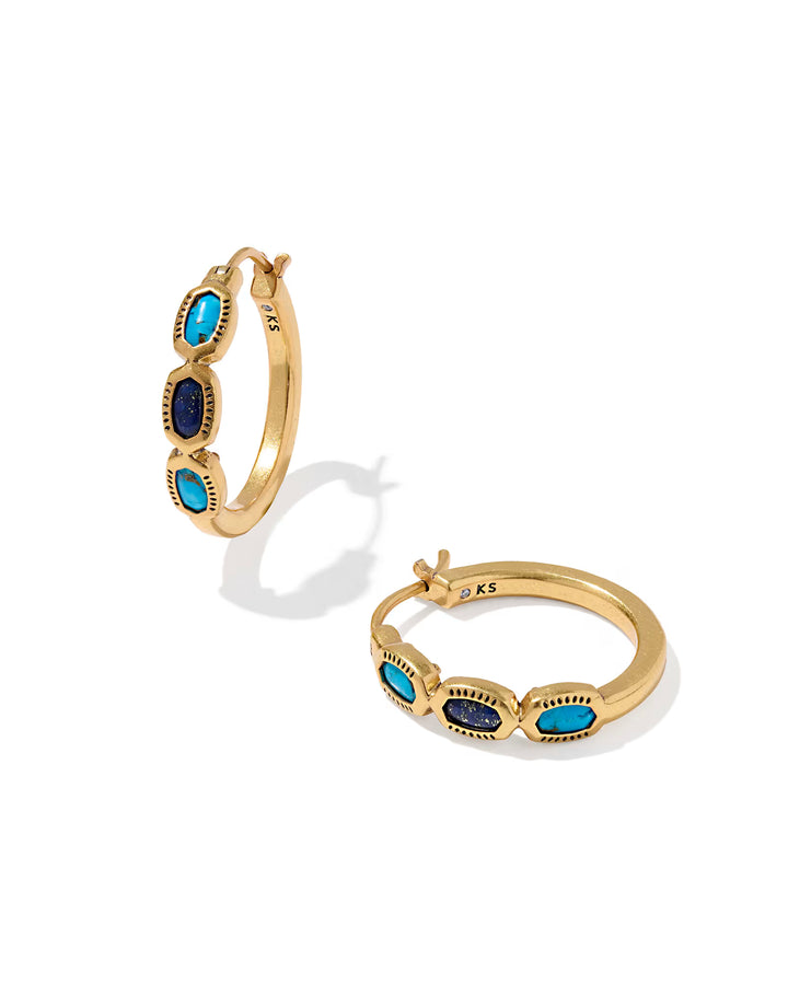 Kendra Scott Mini Elisa Hoop Earring Vintage Gold Blue Mix