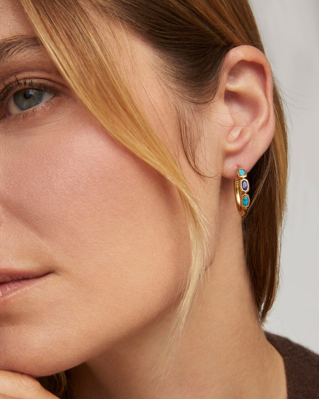 Kendra Scott Mini Elisa Hoop Earring Vintage Gold Blue Mix