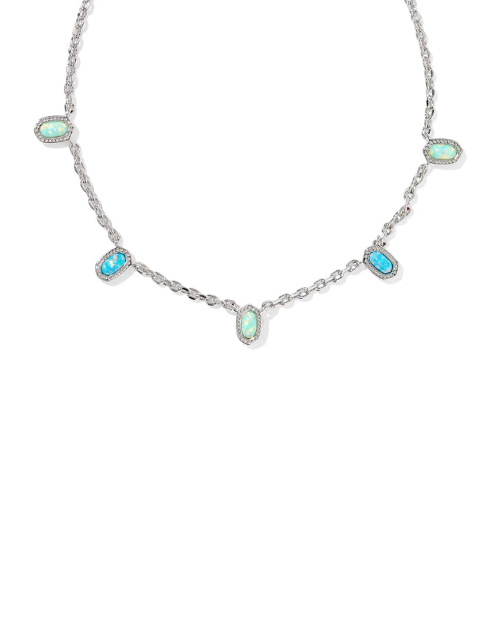 Kendra Scott Mini Elisa Strand Necklace Rhodium Mixed Aqua and Green Opal