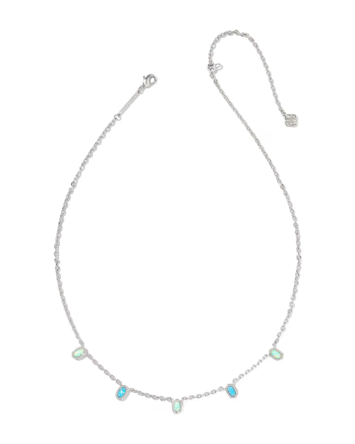 Kendra Scott Mini Elisa Strand Necklace Rhodium Mixed Aqua and Green Opal