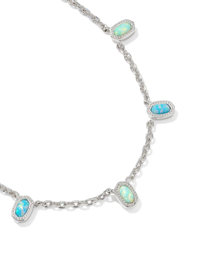 Kendra Scott Mini Elisa Strand Necklace Rhodium Mixed Aqua and Green Opal