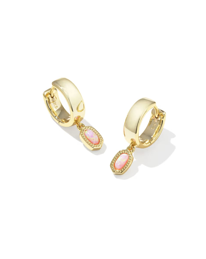 Kendra Scott Mini Ellie Pink Opal Wide Huggie on Gold
