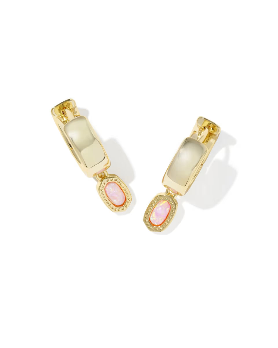 Kendra Scott Mini Ellie Pink Opal Wide Huggie on Gold