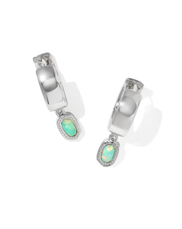 Kendra Scott Mini Ellie Green Opal Wide Huggie on Rhodium