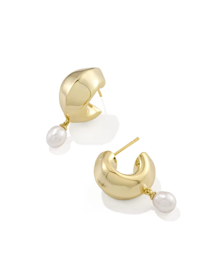 Kendra Scott Oakland Pearl Huggie Earrings Freshwater Pearl on Gold