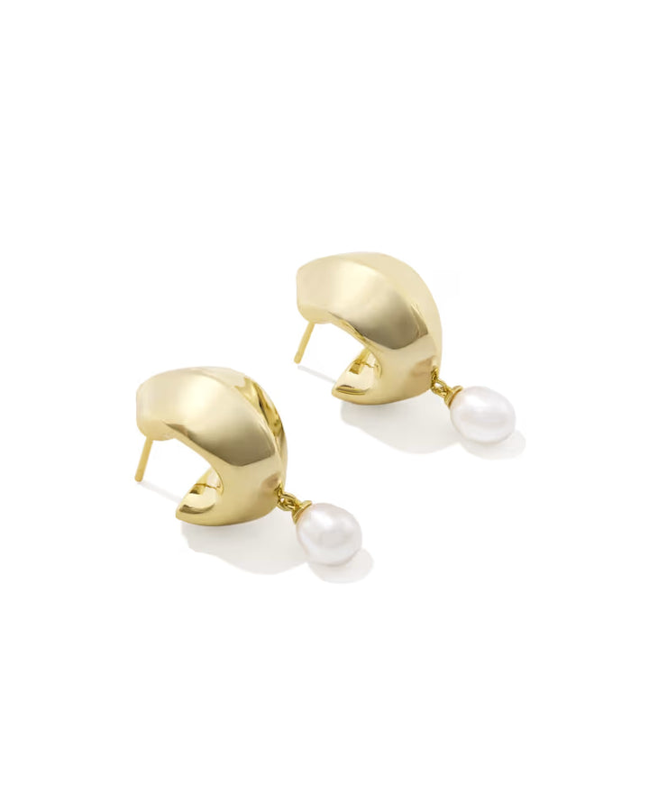 Kendra Scott Oakland Pearl Huggie Earrings Freshwater Pearl on Gold