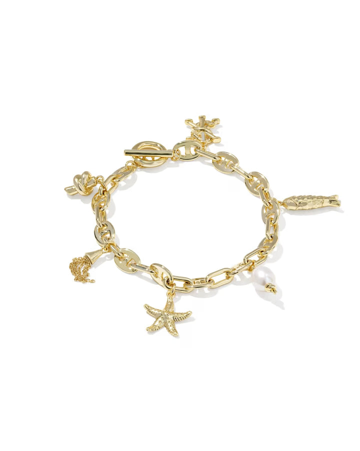 Kendra Scott Parker Charm Bracelet Freshwater Pearl Vintage Gold