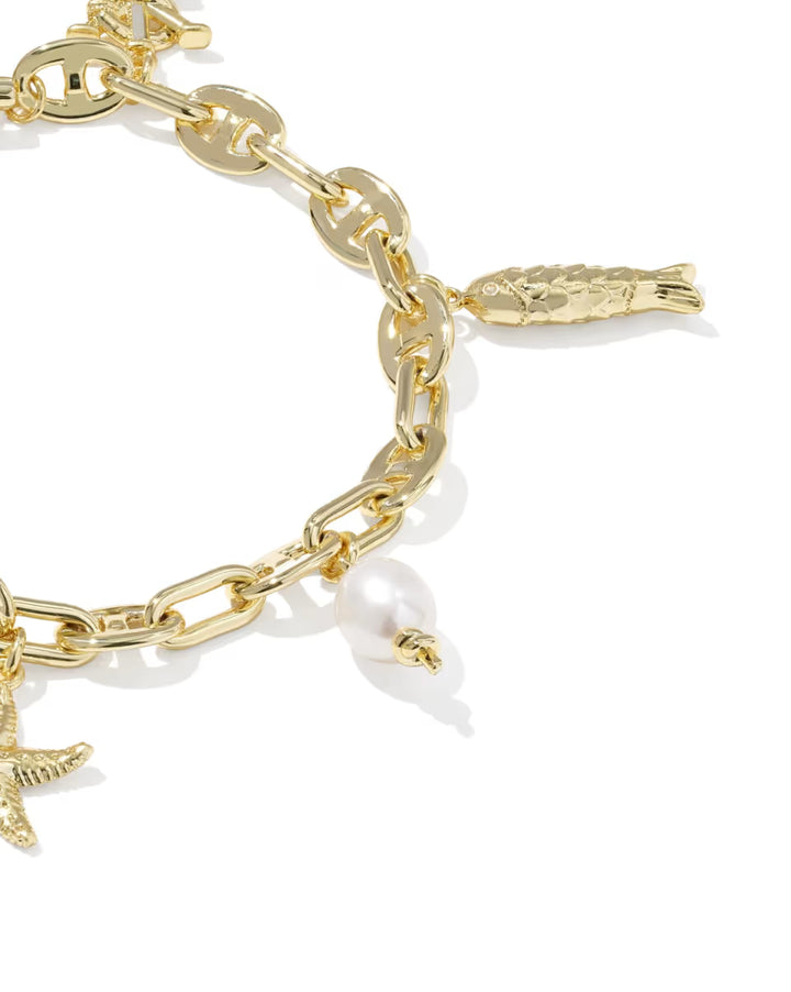 Kendra Scott Parker Charm Bracelet Freshwater Pearl Vintage Gold
