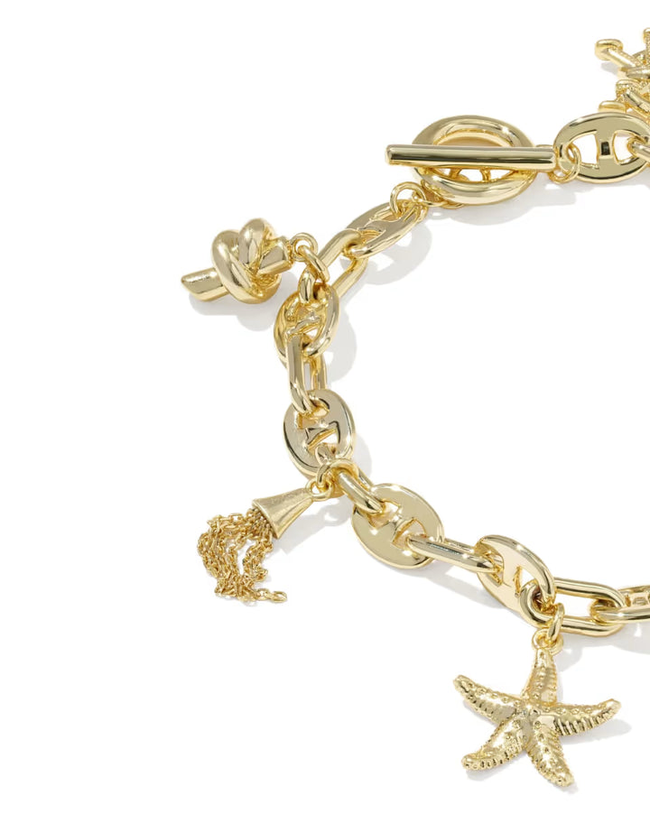 Kendra Scott Parker Charm Bracelet Freshwater Pearl Vintage Gold