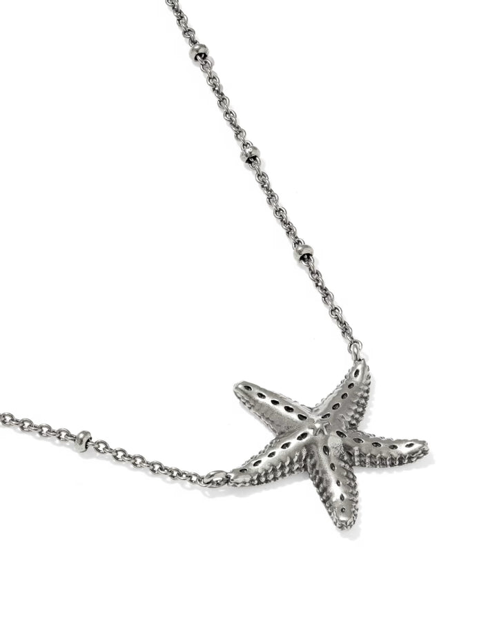 Kendra Scott Starfish Metal Necklace in Vintage Silver