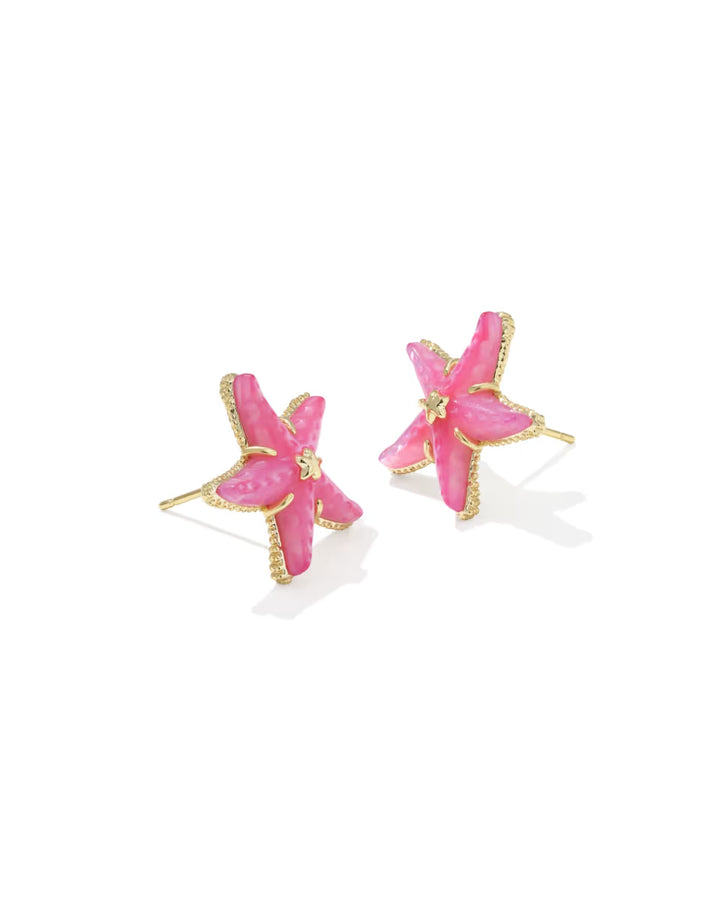 Kendra Scott Parker Starfish Stud Earring in Bright Pink Mother of Pearl on Gold
