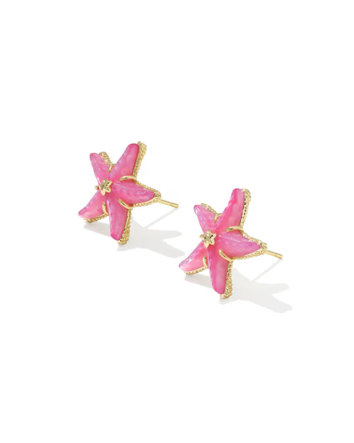 Kendra Scott Parker Starfish Stud Earring in Bright Pink Mother of Pearl on Gold
