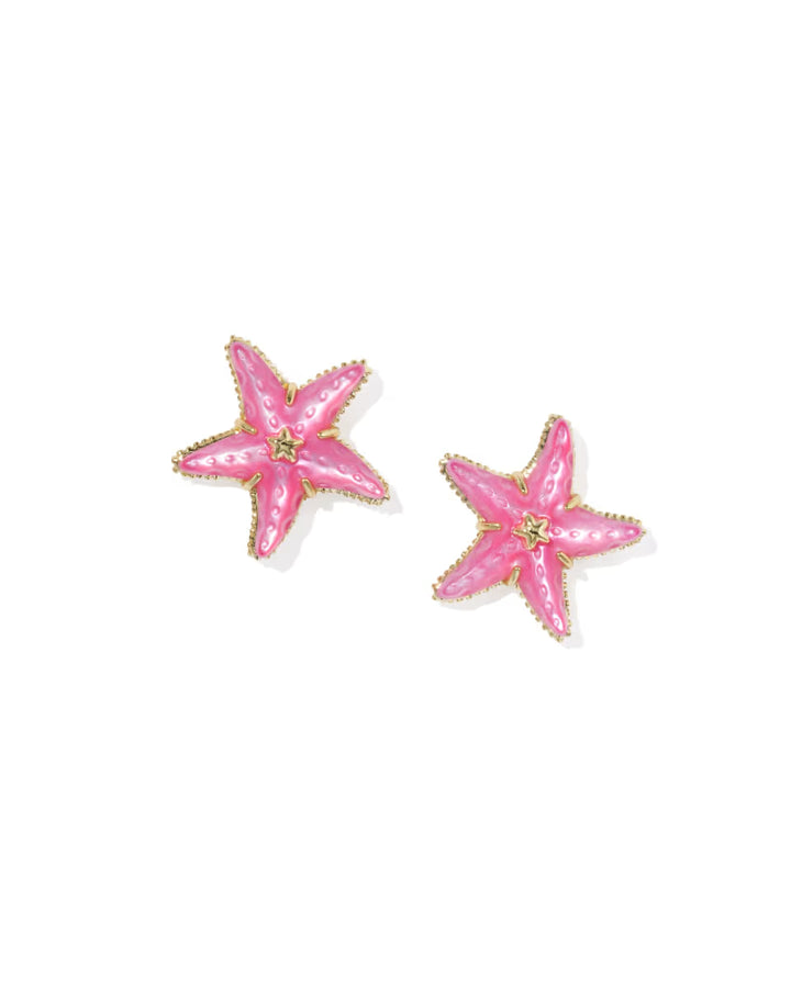 Kendra Scott Parker Starfish Stud Earring in Bright Pink Mother of Pearl on Gold