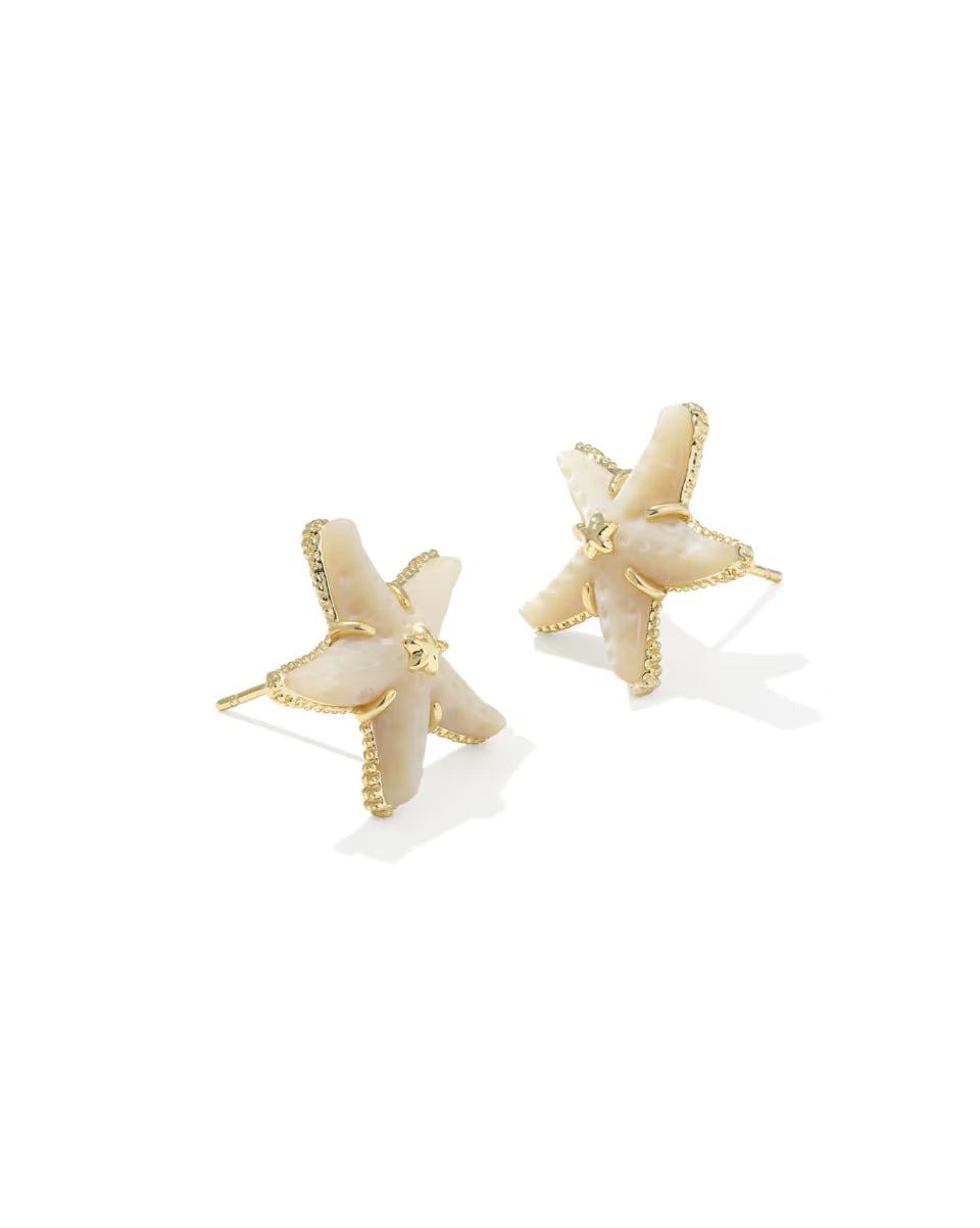 Kendra Scott Parker Starfish Stud Earring in Natural Mother of Pearl on Gold