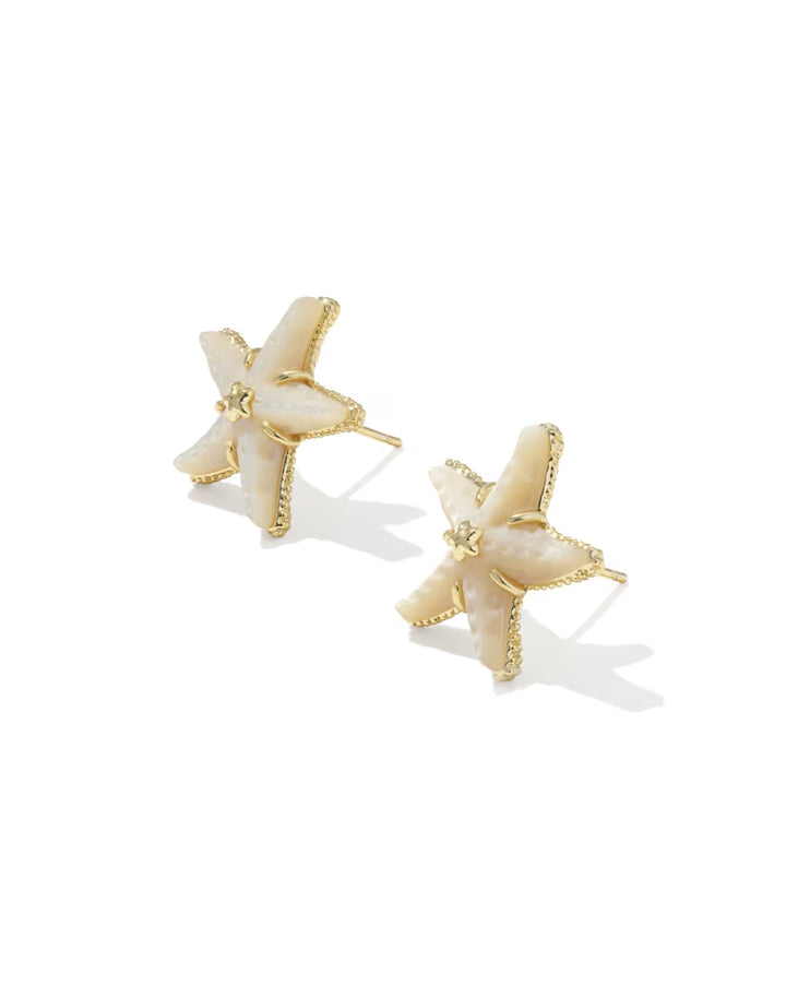 Kendra Scott Parker Starfish Stud Earring in Natural Mother of Pearl on Gold