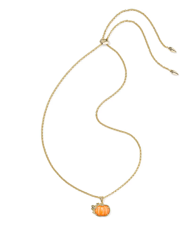 Kendra Scott Pumpkin Long Pendant Necklace in Orange Mother of Pearl on Gold