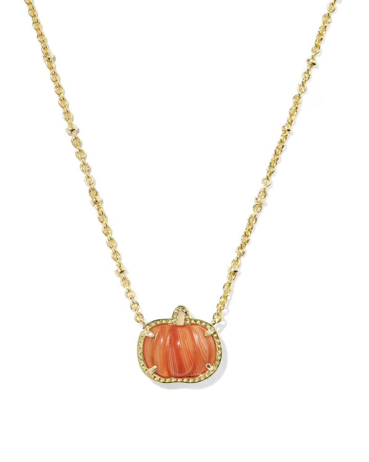 Kendra Scott Pumpkin Short Pendant Necklace in Orange Agate in Gold