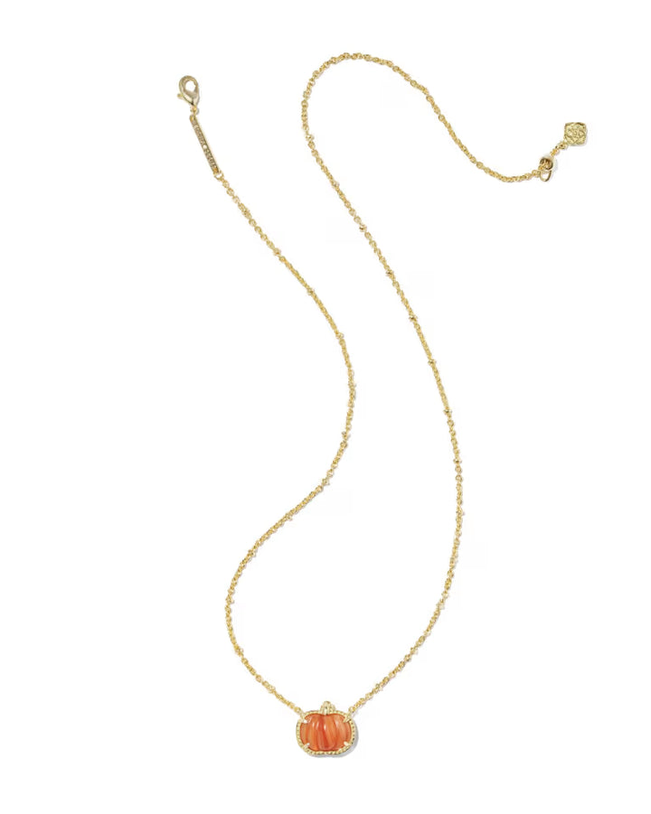Kendra Scott Pumpkin Short Pendant Necklace in Orange Agate in Gold