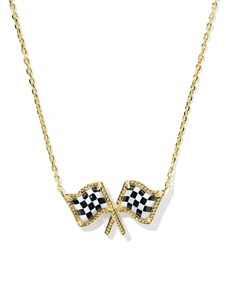 Kendra Scott Checkered Flag Pendant Necklace in Gold