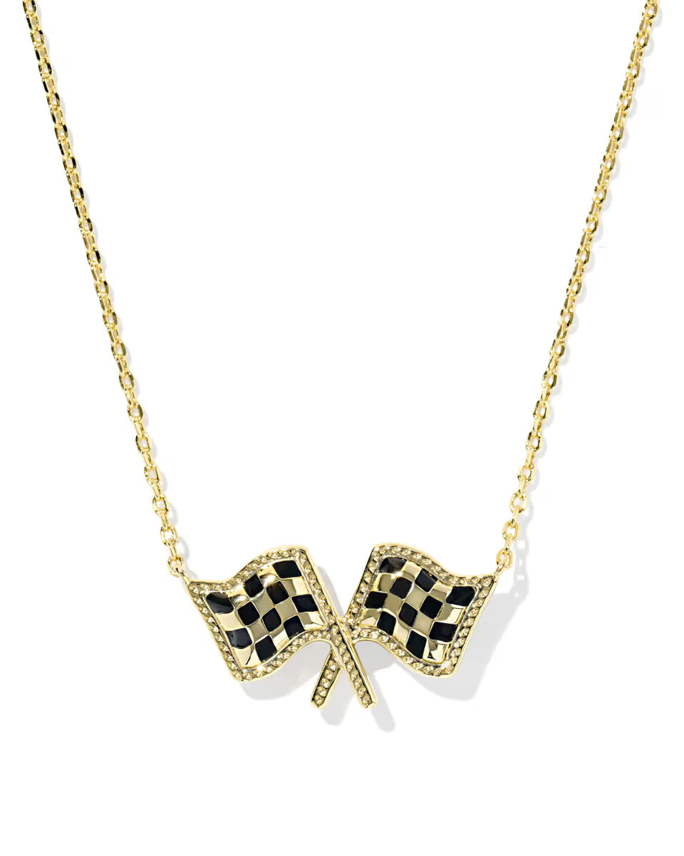 Kendra Scott Checkered Flag Pendant Necklace in Gold