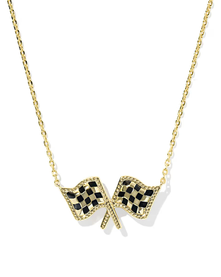 Kendra Scott Checkered Flag Pendant Necklace in Gold