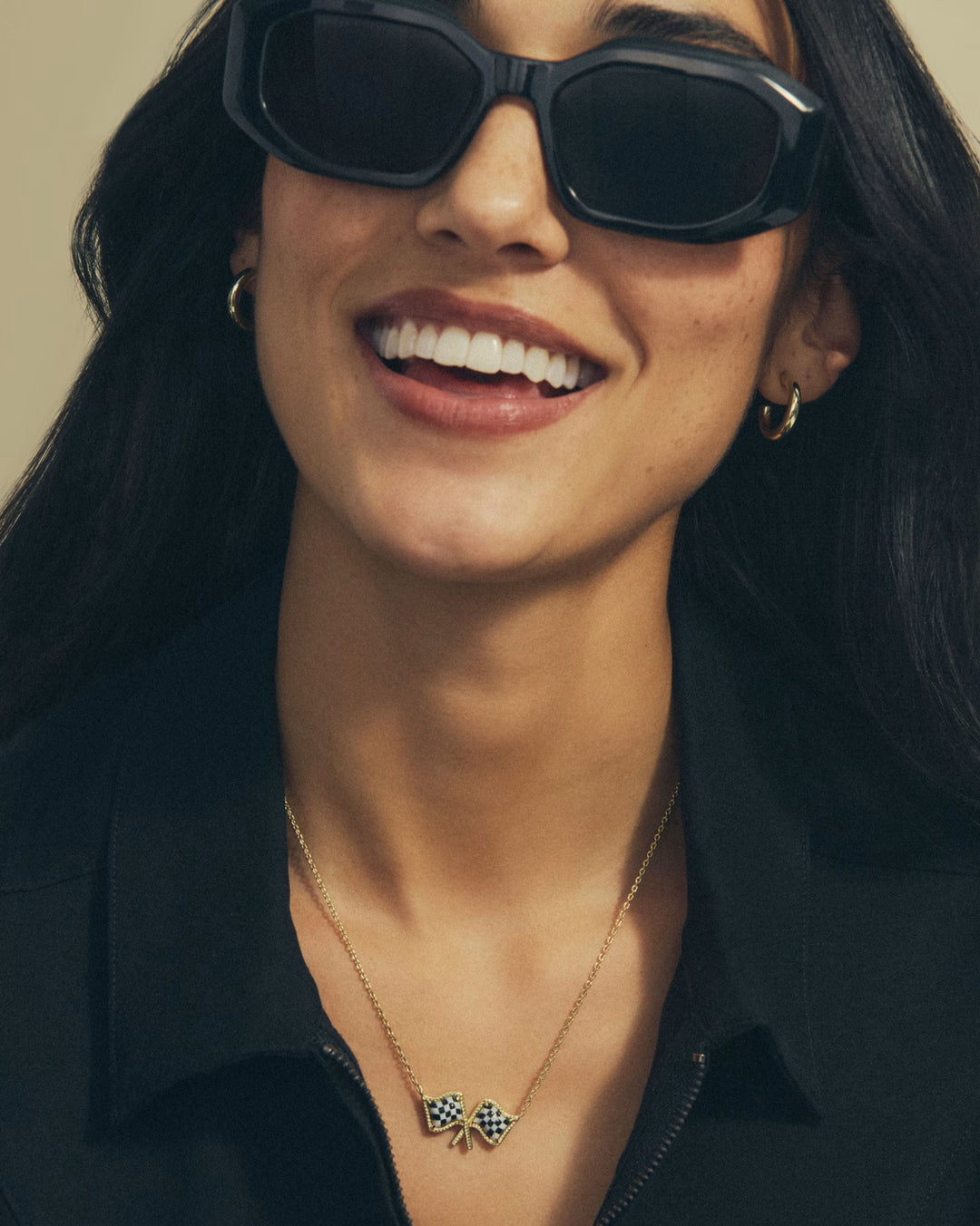 Kendra Scott Checkered Flag Pendant Necklace in Gold