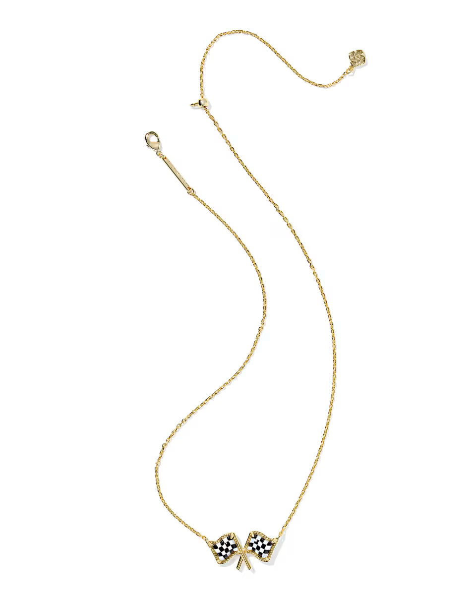 Kendra Scott Checkered Flag Pendant Necklace in Gold