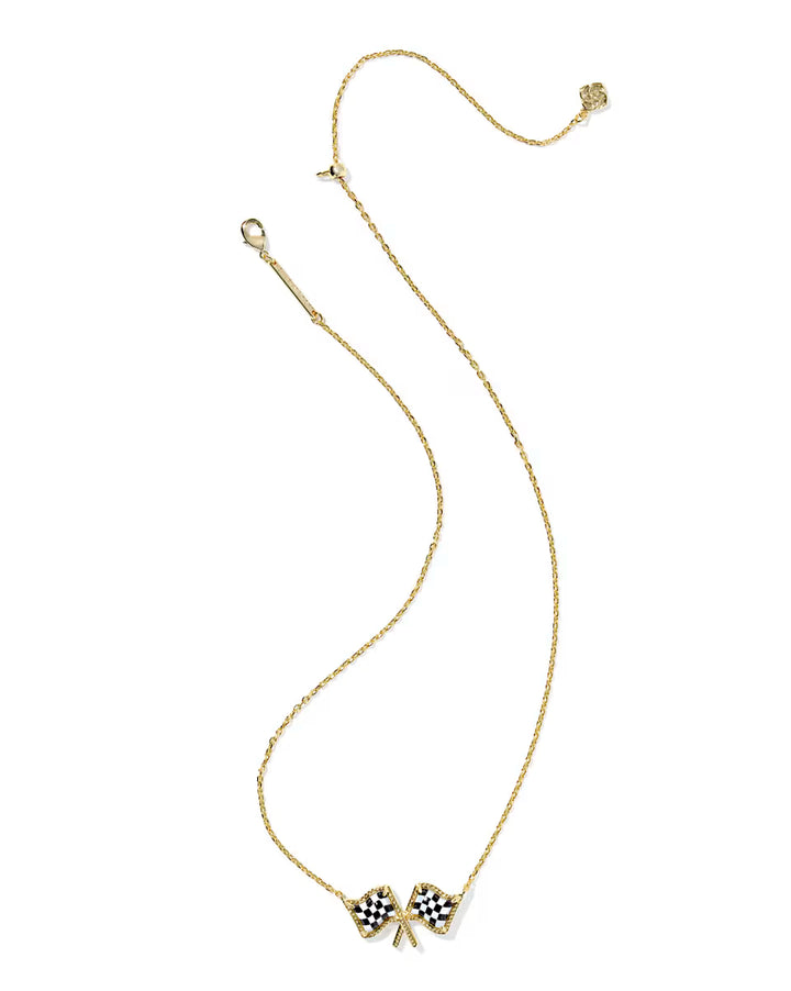 Kendra Scott Checkered Flag Pendant Necklace in Gold
