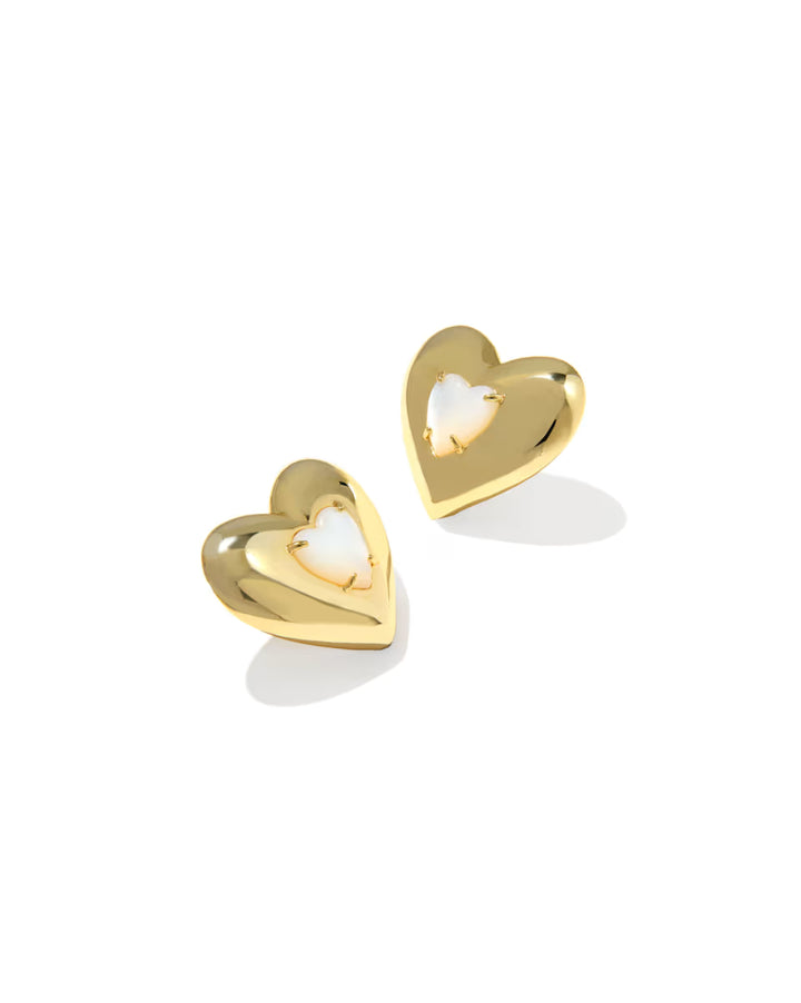 Kendra Scott Sasha Heart Stud Earring in Ivory Mop in Gold