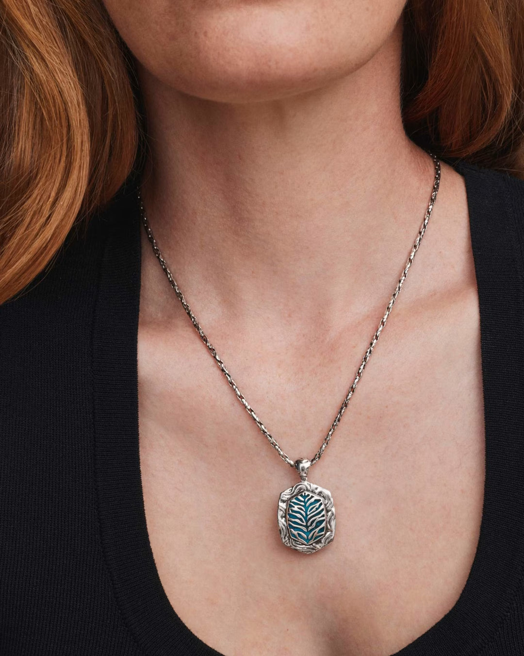 Kendra Scott Tiger Striped Daphne Long Pendant Necklace Silver Blue Marble
