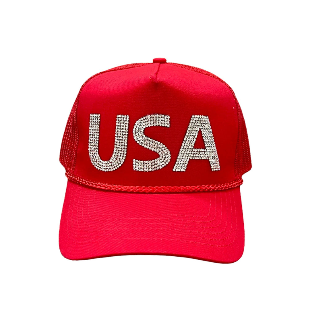 USA RHINESTONE HAT-RED