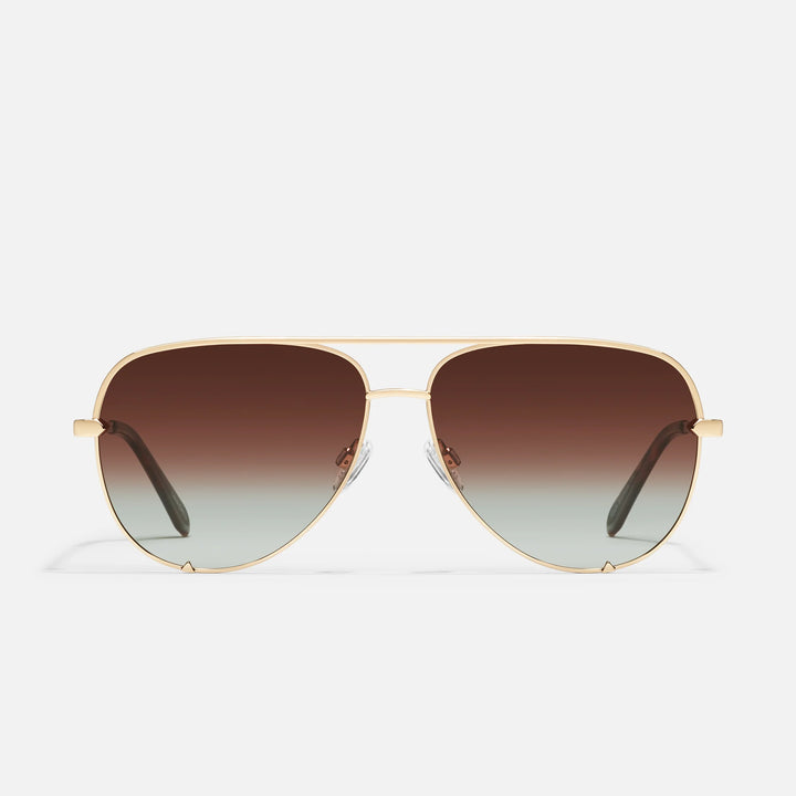 Quay High Key Extra Large Aviator Sunglasses in Gold Chocolate Paprika Lens