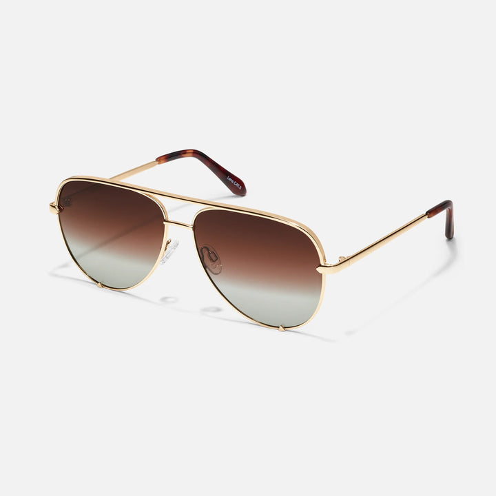 Quay High Key Extra Large Aviator Sunglasses in Gold Chocolate Paprika Lens