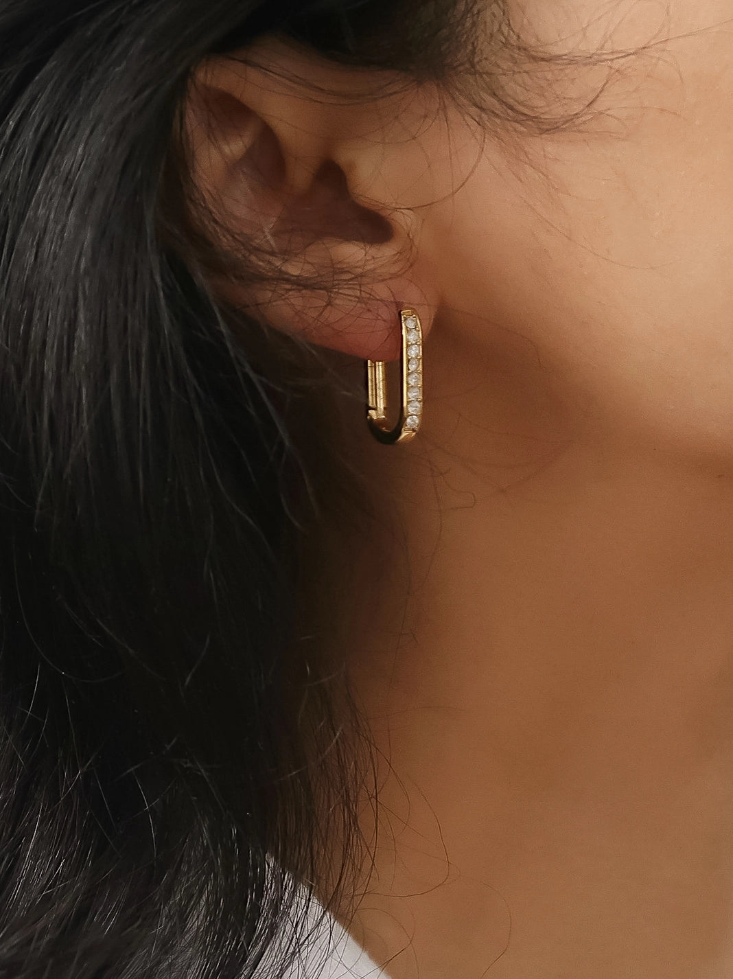 Luxe 18K Non-Tarnish CZ Oval Huggie Earrings