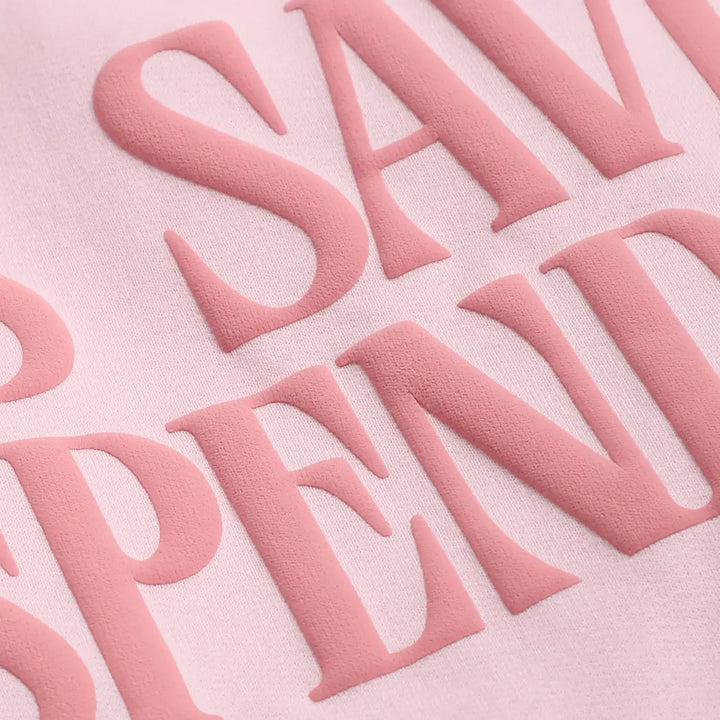 Jesus Saves, I Spend Puff Letter Sweatshirt in Pink