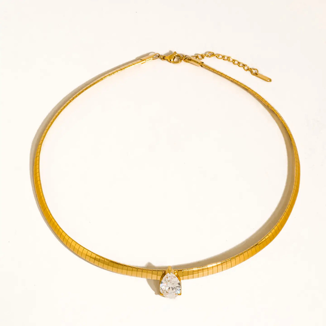 Luxe 18K Non-Tarnish Teardrop CZ Choker Necklace
